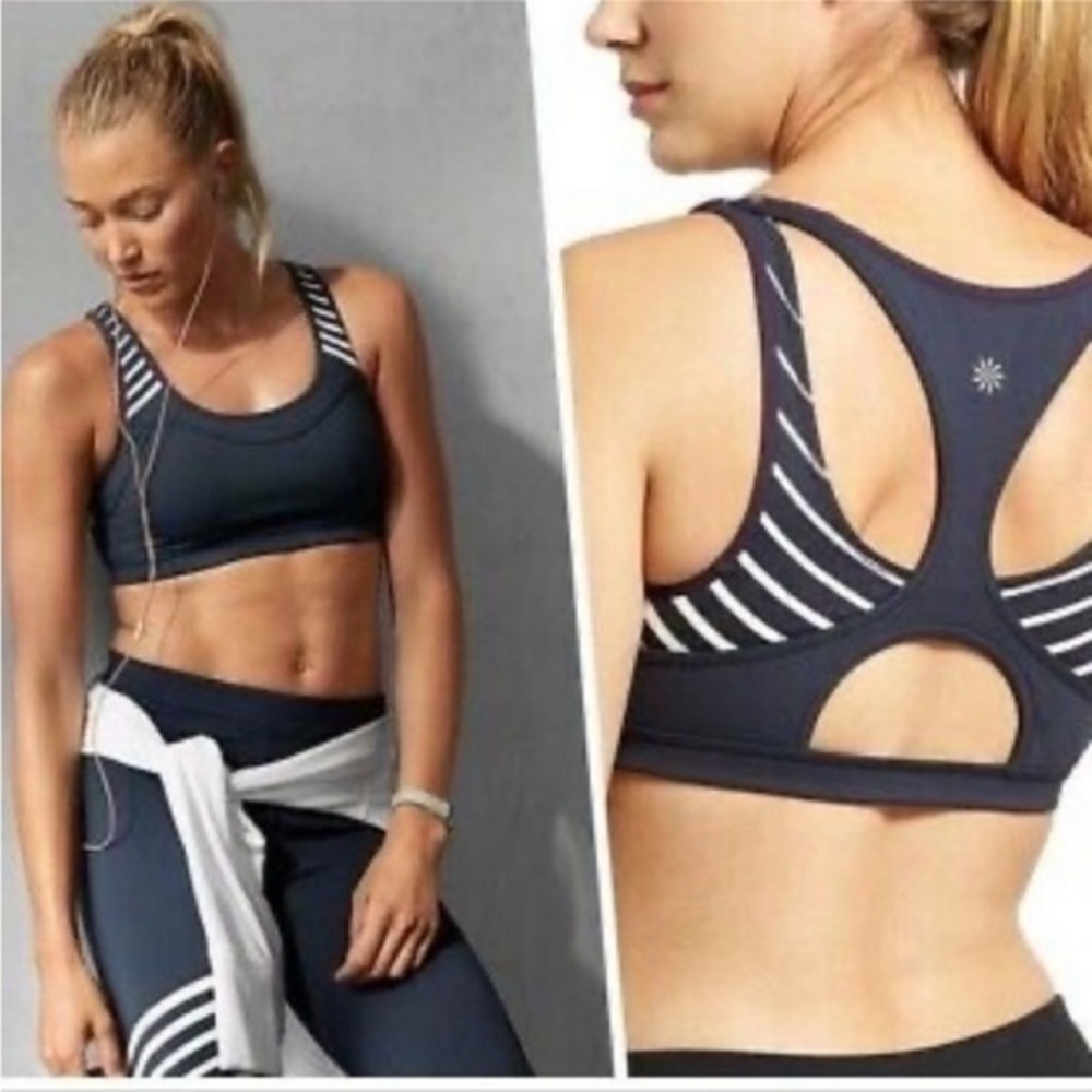 Athleta Triple Dare Cutout Back‎ Sports Bra Size Small Navy